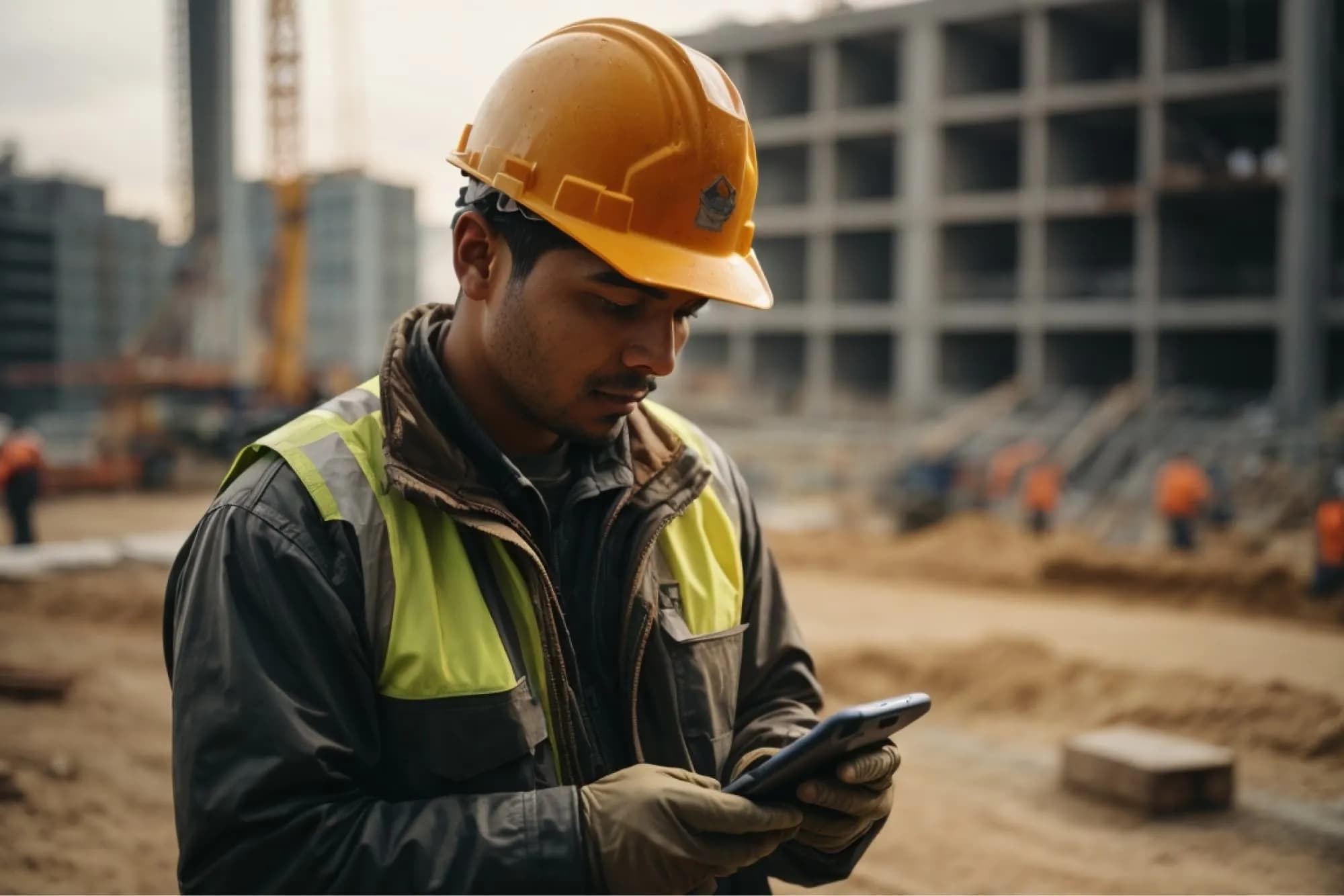 Construction worker with phone