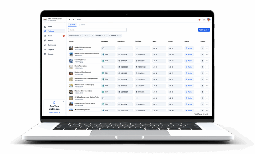 CrewView project management on a laptop
