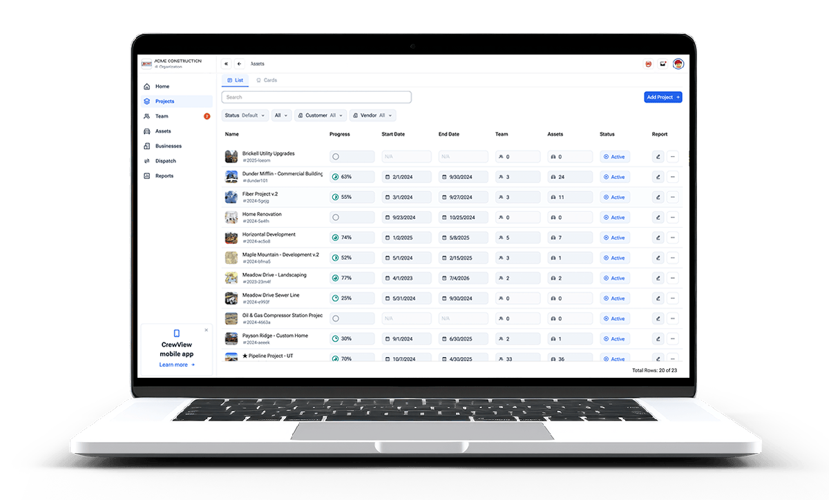 CrewView project management on a laptop
