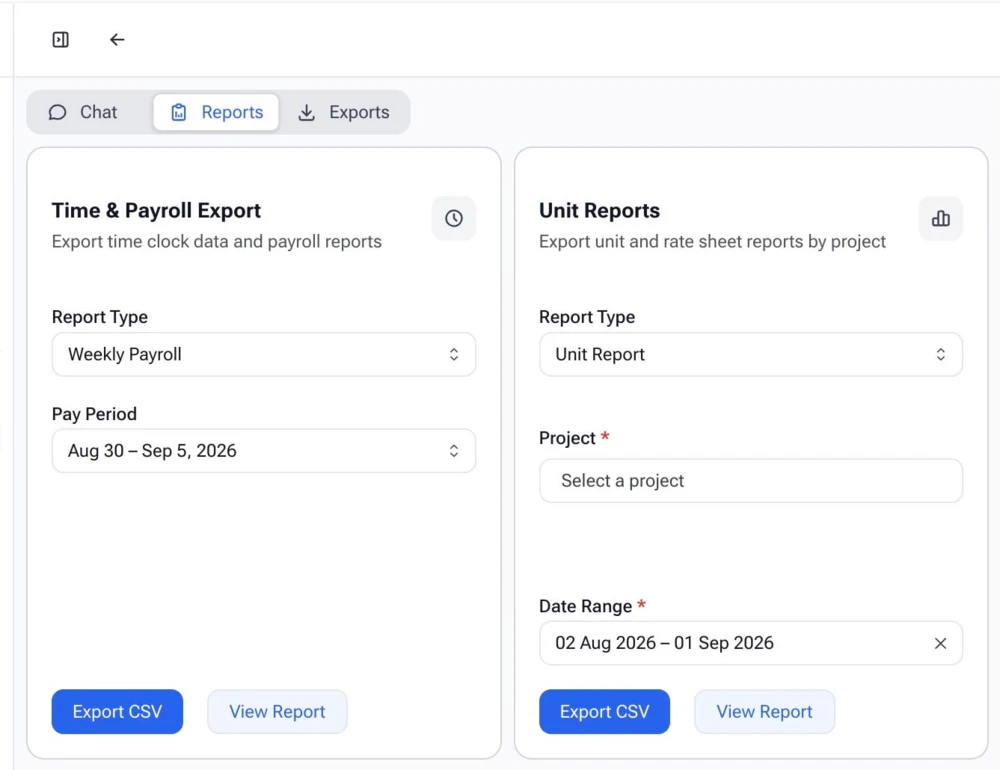 Approved construction GPS timecards ready for payroll export